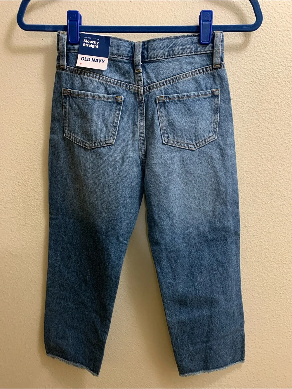 Old Navy High-Rise Slouchy Straight Adjustable Waist Jeans Size 8 Raw Hem New